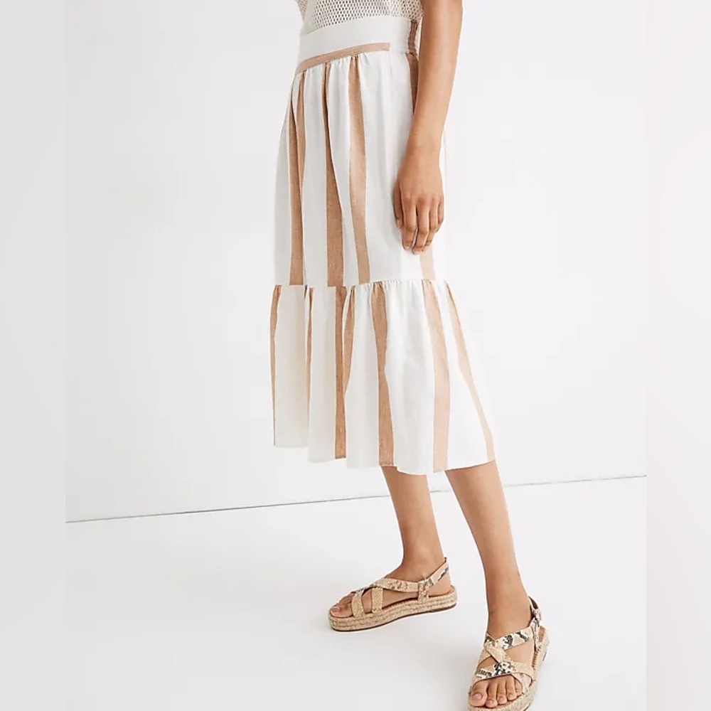 Madewell Ruffle-Hem Midi Skirt in Stripe